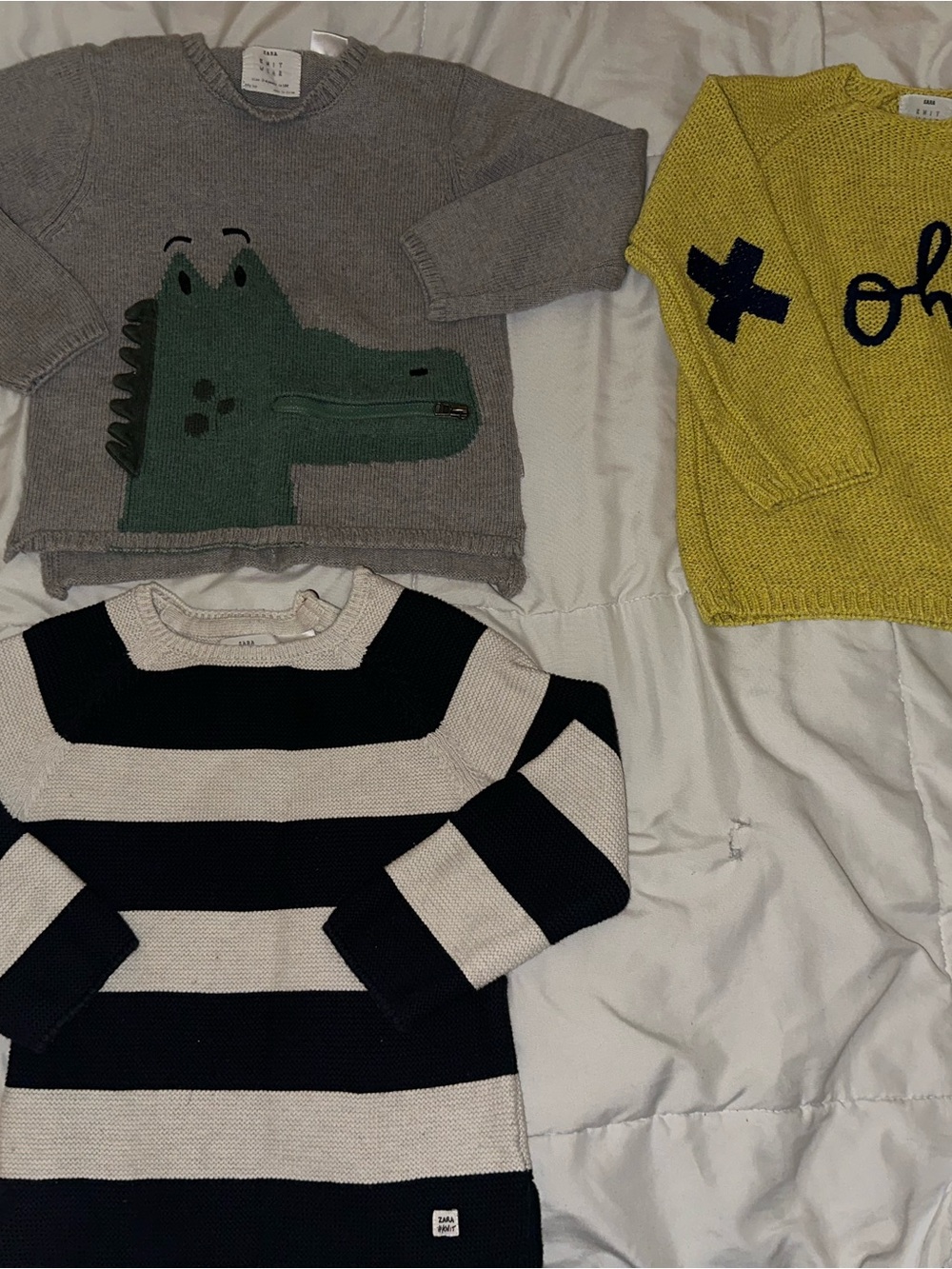 Zara Grey Knit Sweater with Green Crocodile Applique